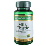 Nature's Bounty Milk Thistle 1000 mg softgel bottle for daily wellness.