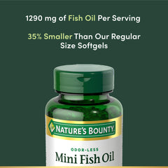 Nature's Bounty Mini Fish Oil Softgels odorless coating for burpless consumption.