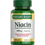Nature's Bounty Niacin 500mg flush-free bottle supports daily energy.