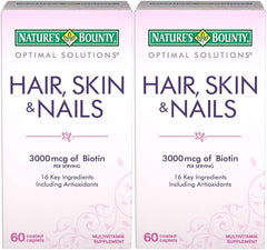 Nature's Bounty Optimal Solutions bottle with caplets for hair, skin and nails.