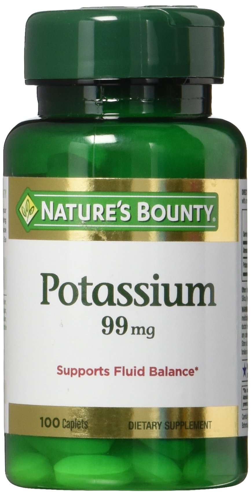 Nature's Bounty Potassium Gluconate caplets bottle showing the product packaging and branding