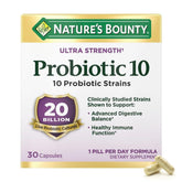 Nature's Bounty Probiotic 10 bottle front for daily digestive support.