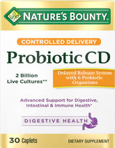 Nature's Bounty probiotic bottle close-up highlighting daily digestive support.