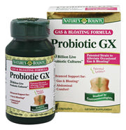Nature's Bounty Probiotic GX bottle front showing gas support features