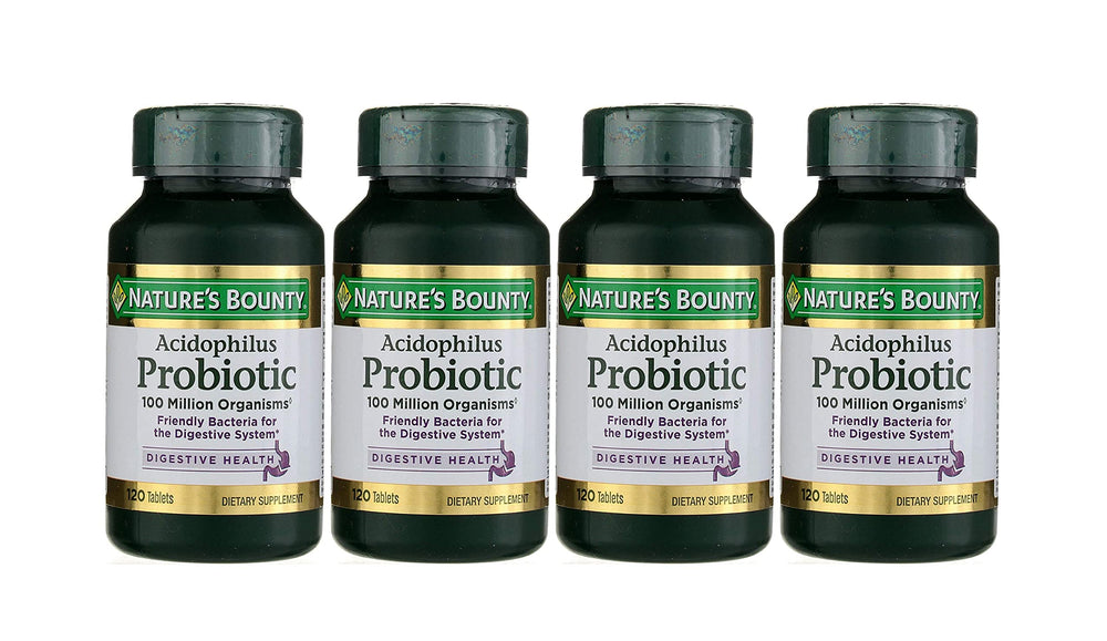 Nature's Bounty Probiotic bottle with acidophilus supports daily digestive balance.