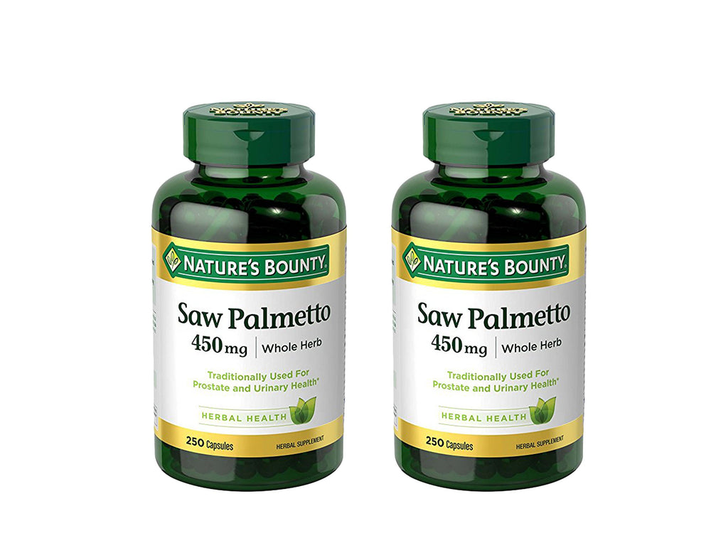 Nature's Bounty Saw Palmetto 450 mg capsules bottle for traditional urinary health support.