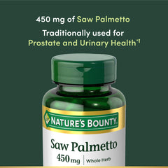 Nature's Bounty Saw Palmetto label close-up highlighting non-GMO status.
