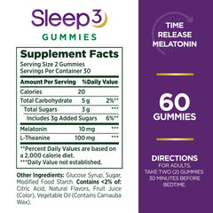 Nature's Bounty Sleep3 bottle back displaying ingredients and melatonin details for mindful use