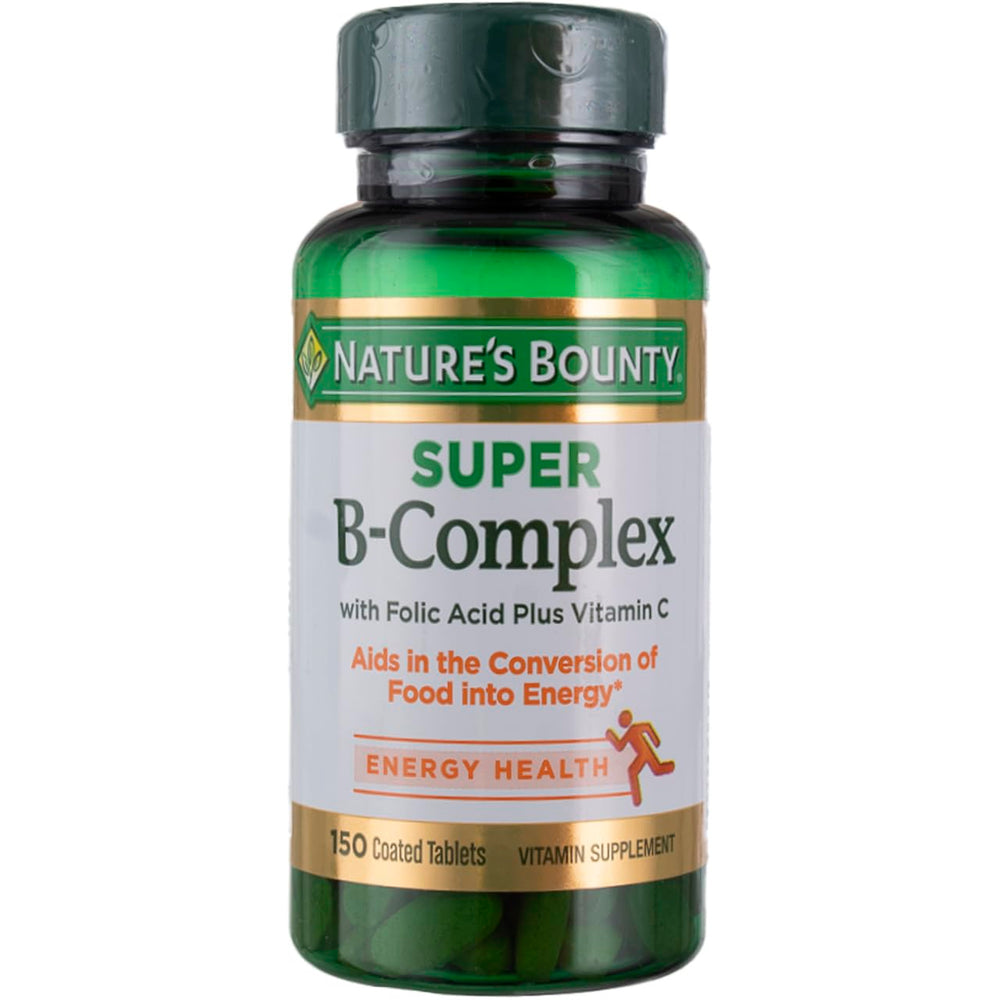Nature's Bounty Super B-Complex bottle with tablets supporting daily energy.