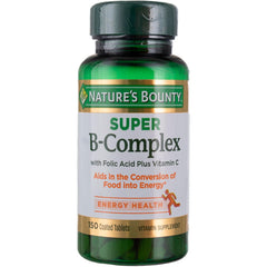 Nature's Bounty Super B-Complex bottle with tablets supporting daily energy.
