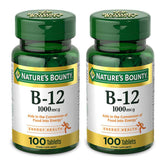 Nature's Bounty Vitamin B-12 1000 mcg tablets promote energy metabolism and heart health.