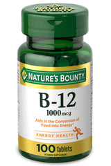 Nature's Bounty Vitamin B12 bottle front view, energy metabolism support