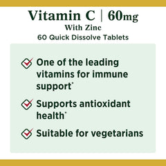 Nature's Bounty Vitamin C + Zinc label highlighting non-GMO and gluten-free.