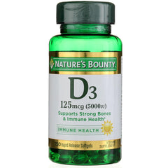 Nature's Bounty Vitamin D-5000 IU softgels bottle front view for daily wellness
