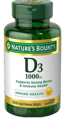 Nature's Bounty Vitamin D3-1000 IU rapid-release softgels bottle for daily immune support.