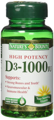 Nature's Bounty Vitamin D3 1000 IU softgels bottle for daily bone and dental health