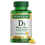 Nature's Bounty Vitamin D3 2000 IU rapid-release softgels support immune health and bone strength.