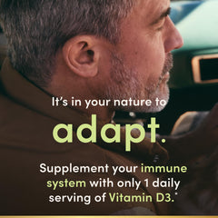 Nature's Bounty Vitamin D3 5000 IU softgels on table highlights convenient daily dosing.