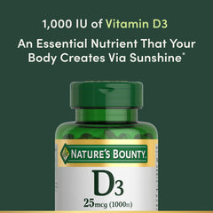 Pouring Nature's Bounty Vitamin D3 softgels into a hand for daily use.