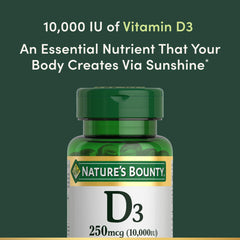 Nature's Bounty Vitamin D3 label close-up notes no artificial colors or sweeteners