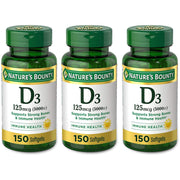 Nature's Bounty Vitamin D3 softgels bottle shows daily immune support potential.