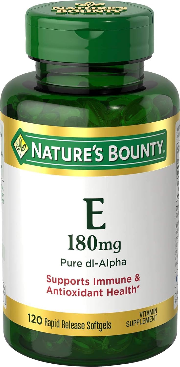 Nature's Bounty Vitamin E 400 IU softgels bottle for daily immune support and antioxidant routine