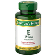 Nature's Bounty Vitamin E softgels bottle shows 400 IU for daily antioxidant support.