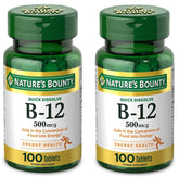 Nature's Bounty Vitamina B12 500 mcg, envase pack2, apoyo a la energía diaria