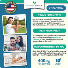 Nature's Branch Magnesium Taurate 400mg USA-made label focus for trust.