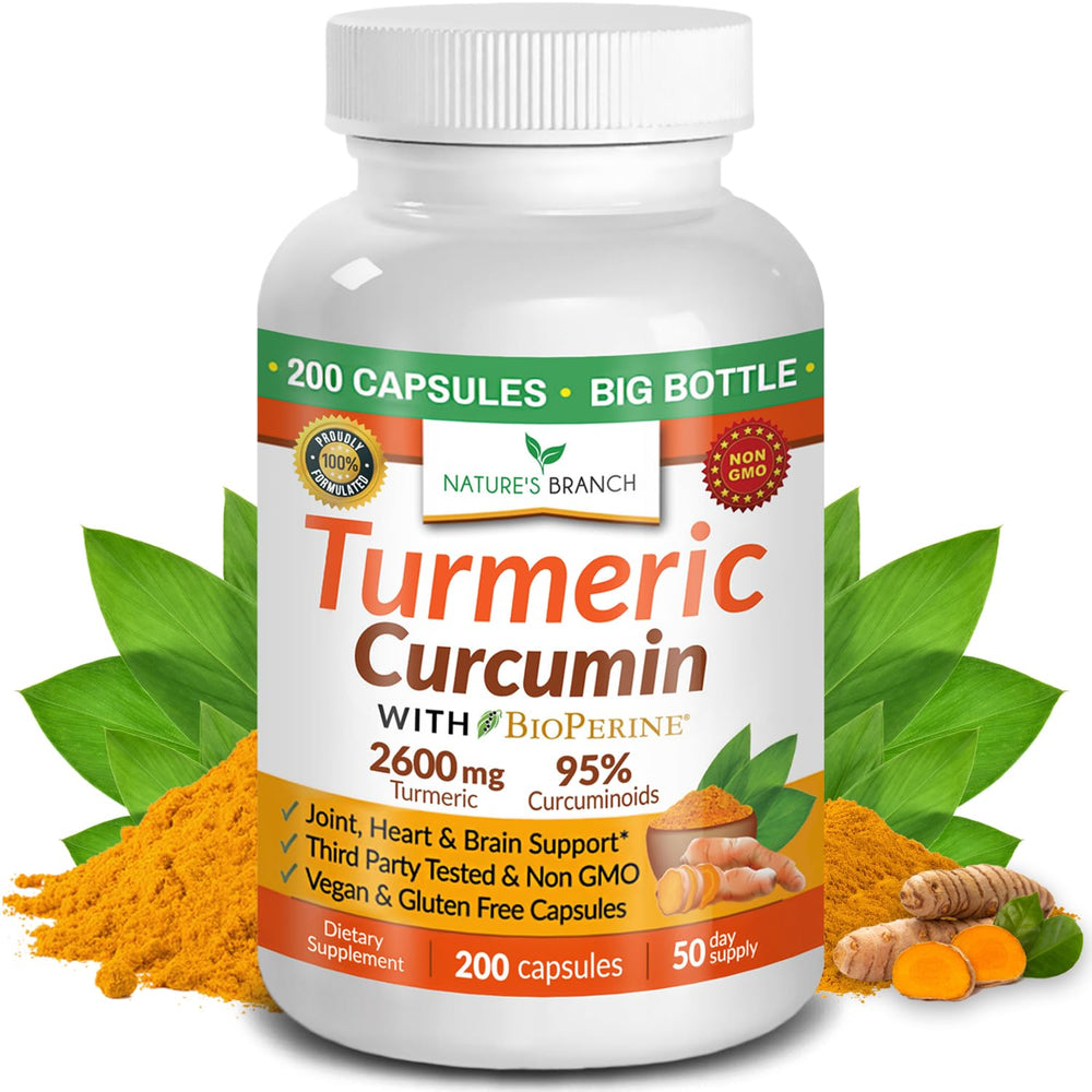 Nature's Branch Turmeric Curcumin bottle showing high absorption for joint support
