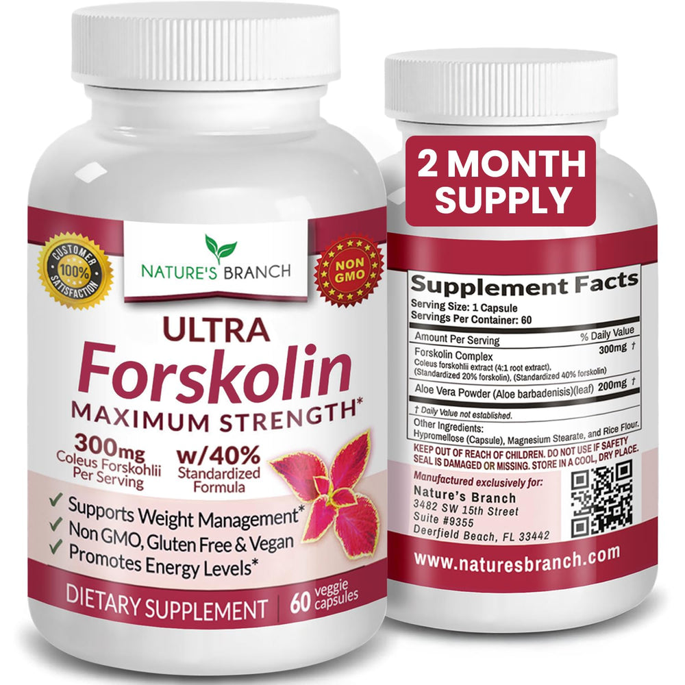 Nature's Branch Ultra Forskolin bottle with 40% potency supporting weight goals.