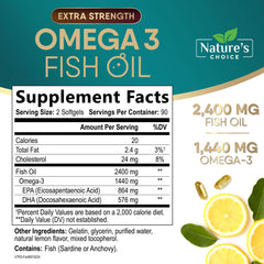 Nature's Choice Omega 3 softgels close-up, easy swallow design and purity.