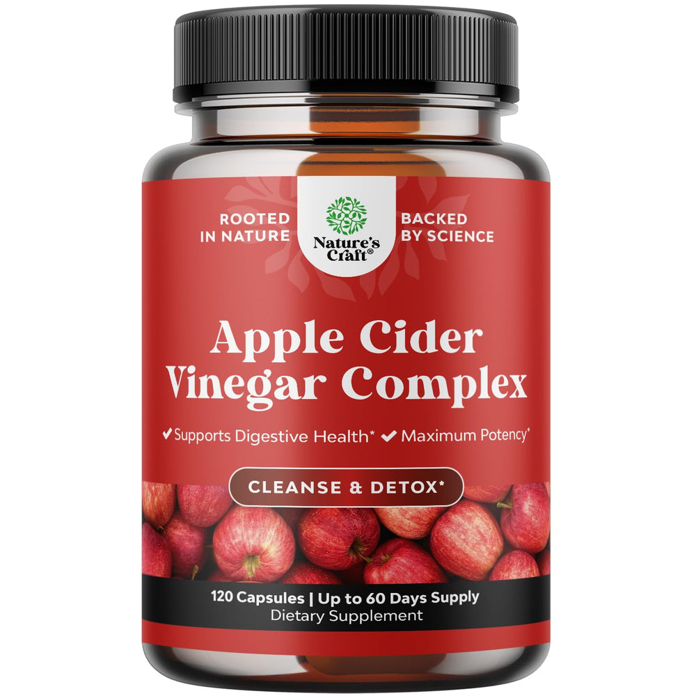Nature's Craft ACV capsules bottle shown for simple daily detox and gut support.