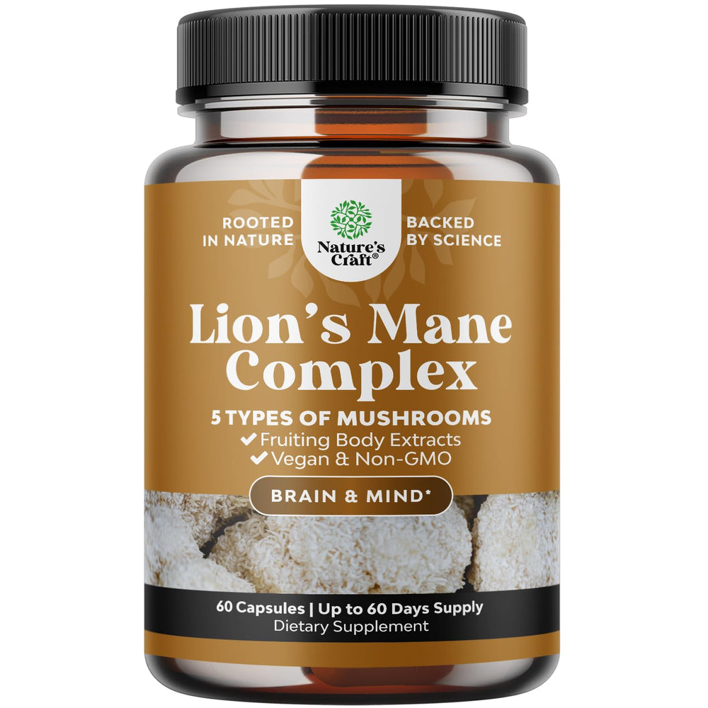 Natures Craft Advanced Lion's Mane capsules bottle for focus and memory support.