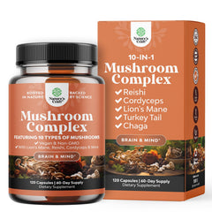 Nature's Craft Advanced Mushroom Complex bottle front with focus-support label