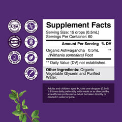 Natures Craft Ashwagandha Liquid Drops dropper for convenient, alcohol-free intake.
