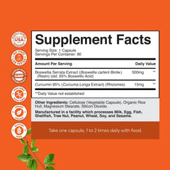 Close-up of Natures Craft Boswellia Turmeric capsules highlighting potency.