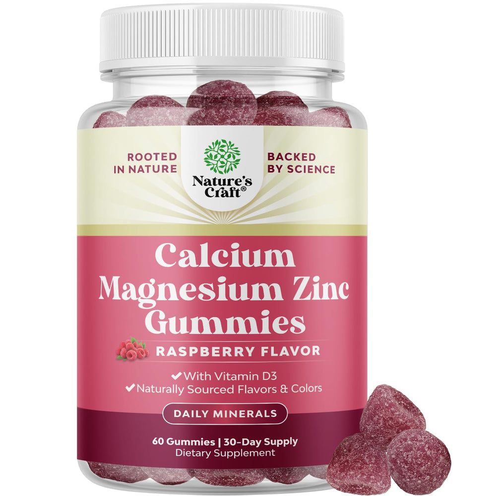 Natures Craft Calcium Magnesium Zinc Gummies bottle for daily bone and dental support.