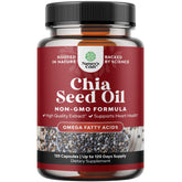 Natures Craft chia seed oil bottle with label highlighting omega-3 for heart health