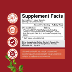 Natures Craft chia seed oil capsules poured into a glass for easy omega-3 daily intake