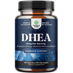 Natures Craft DHEA 25mg capsule bottle supports hormone balance and daily vitality.
