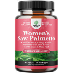Natures Craft extra-strength saw palmetto women bottle shown for potential hair health support