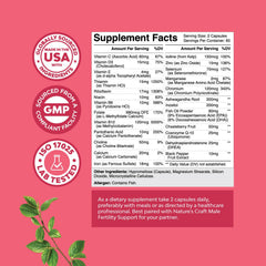Close-up of Natures Craft capsules for fertility support and prenatal nutrients.