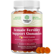 Nature's Craft Fertility Gummies juicy peach bottle shown for daily fertility wellness support