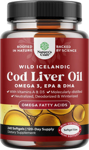 Natures Craft Icelandic cod liver oil bottle front view for daily omega-3 support