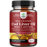 Natures Craft Icelandic cod liver oil softgels front label may support heart health.
