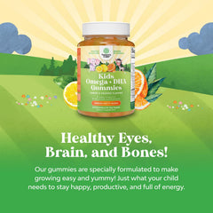 Natures Craft Kids DHA Omega-3 Gummies fruity flavor visible for enjoyable daily nutrition.