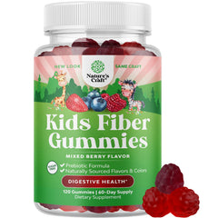 Nature's Craft Kids Fiber Gummies bottle front showing 4g chicory fiber per serving.