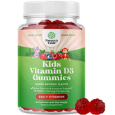 Natures Craft kids vitamin D gummies bottle closeup highlighting berry flavor and daily use.