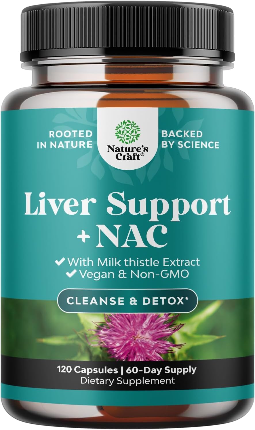 Natures Craft Liver Support NAC bottle pouring to emphasize convenient daily detox
